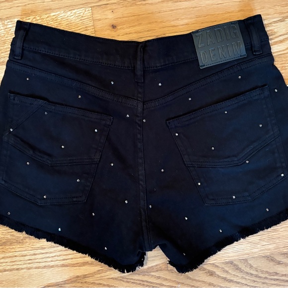 Zadig & Voltaire NWOT Storm Strass Crystal  Embellished Denim Shorts Sz 4 - Picture 4 of 7